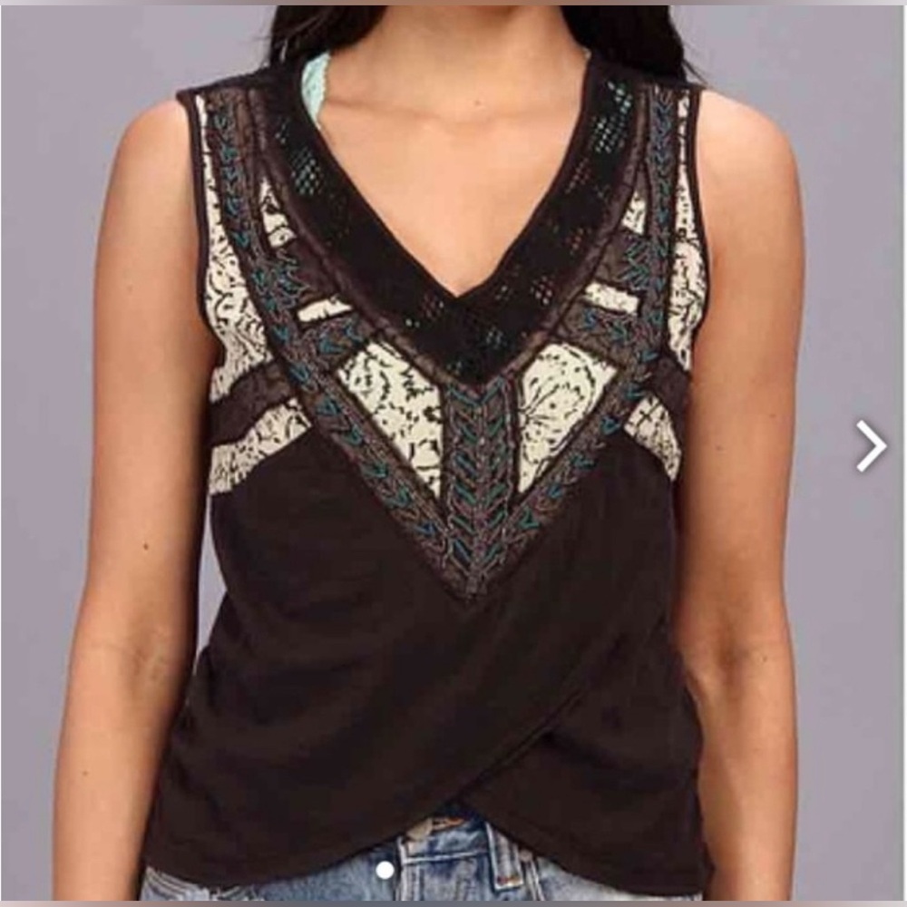 Free People Sahara Wrapped Crochet Beaded Tank Top